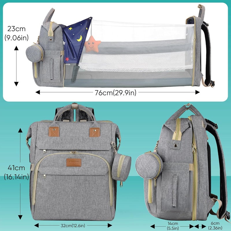 ZRSUN Diaper Bag Backpack for Mom and Dad, Large Capacity Baby Travel Bag with USB Charging Port, Waterproof Foldable Baby Bag for Boys and Girls, Stylish Maternity Backpack for Travel & Hospital，Grey - Image 5